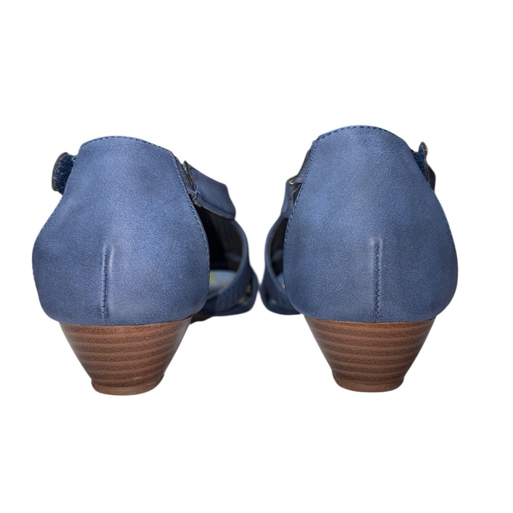 Salon Studio Navy Blue Perforated Upper Open Toe Wedge Sandals Women’s Size 8W - Picture 10 of 11